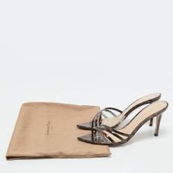 Gianvito Rossi Transparent/Brown Patent Leather and PVC Elle Slide Sandals Size 37.5