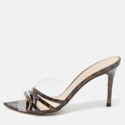 Gianvito Rossi Transparent/Brown Patent Leather and PVC Elle Slide Sandals Size 37.5