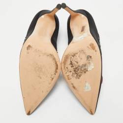Pre Owned Gianvito Rossi Black Satin Crystal Embellished Pointed Toe Pumps Size 36.5