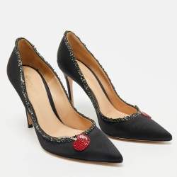 Pre Owned Gianvito Rossi Black Satin Crystal Embellished Pointed Toe Pumps Size 36.5