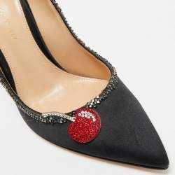 Pre Owned Gianvito Rossi Black Satin Crystal Embellished Pointed Toe Pumps Size 36.5