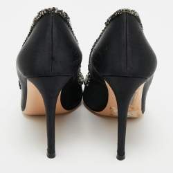 Pre Owned Gianvito Rossi Black Satin Crystal Embellished Pointed Toe Pumps Size 36.5