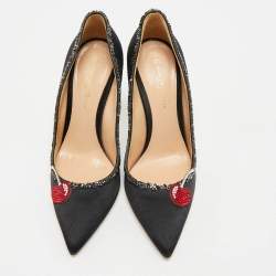 Pre Owned Gianvito Rossi Black Satin Crystal Embellished Pointed Toe Pumps Size 36.5