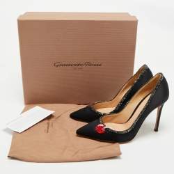 Pre Owned Gianvito Rossi Black Satin Crystal Embellished Pointed Toe Pumps Size 36.5