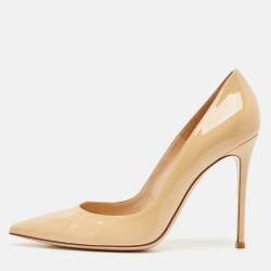 Gianvito Rossi Beige Patent Leather Gianvito Pointed Toe Pumps Size 41