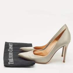 Gianvito Rossi Grey Satin Gianvito Pointed Toe Pumps Size 38.5