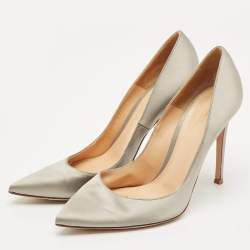 Gianvito Rossi Grey Satin Gianvito Pointed Toe Pumps Size 38.5
