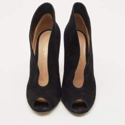 Gianvito Rossi Black Suede Vamp Peep Toe Booties Size 38.5