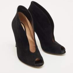 Gianvito Rossi Black Suede Vamp Peep Toe Booties Size 38.5