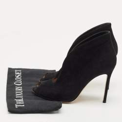 Gianvito Rossi Black Suede Vamp Peep Toe Booties Size 38.5