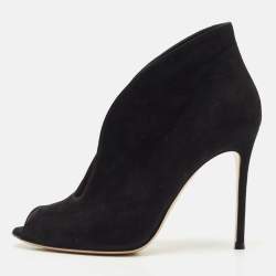 Gianvito Rossi Black Suede Vamp Peep Toe Booties Size 38.5