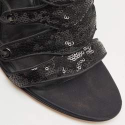 Gianvito Rossi Black Sequins Criss Cross Strappy Sandals Size 41