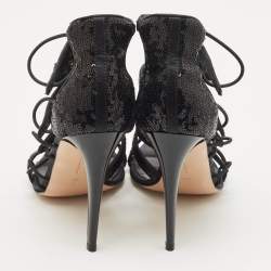 Gianvito Rossi Black Sequins Criss Cross Strappy Sandals Size 41