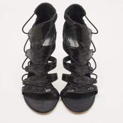 Gianvito Rossi Black Sequins Criss Cross Strappy Sandals Size 41