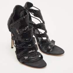 Gianvito Rossi Black Sequins Criss Cross Strappy Sandals Size 41