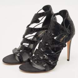 Gianvito Rossi Black Sequins Criss Cross Strappy Sandals Size 41