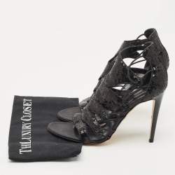 Gianvito Rossi Black Sequins Criss Cross Strappy Sandals Size 41
