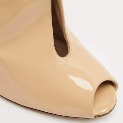 Pre Owned Gianvito Rossi Beige Patent Leather Vamp Peep Toe Booties Size 41