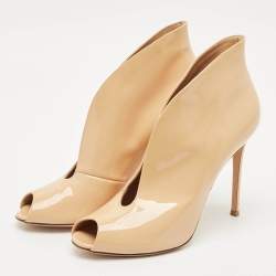 Pre Owned Gianvito Rossi Beige Patent Leather Vamp Peep Toe Booties Size 41