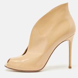 Gianvito Rossi Beige Patent Leather Vamp Peep Toe Booties Size 41