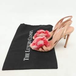 Gianvito Rossi Peach Leather Floral Embellished Slingback Sandals Size 38