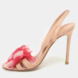 Gianvito Rossi Peach Leather Floral Embellished Slingback Sandals Size 38