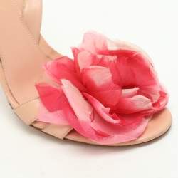 Gianvito Rossi Peach Leather Floral Embellished Slingback Sandals Size 38
