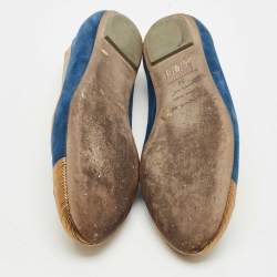 Pre Owned Gianvito Rossi Blue/Gold Leather and Suede Ballet Flats Size 39