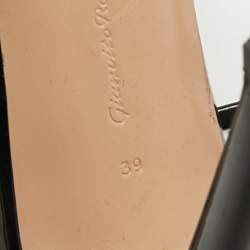 Pre Owned Gianvito Rossi Black Patent Leather Crystal Embellished Slingback Sandals Size 39