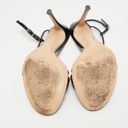 Pre Owned Gianvito Rossi Black Patent Leather Crystal Embellished Slingback Sandals Size 39