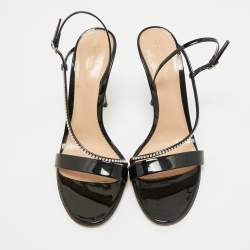 Pre Owned Gianvito Rossi Black Patent Leather Crystal Embellished Slingback Sandals Size 39