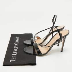 Pre Owned Gianvito Rossi Black Patent Leather Crystal Embellished Slingback Sandals Size 39