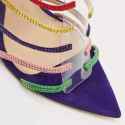Pre Owned Gianvito Rossi Multicolor Suede Crystal Embellished Mirage Sandals Size 38