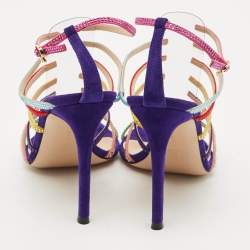 Pre Owned Gianvito Rossi Multicolor Suede Crystal Embellished Mirage Sandals Size 38