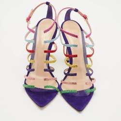 Pre Owned Gianvito Rossi Multicolor Suede Crystal Embellished Mirage Sandals Size 38