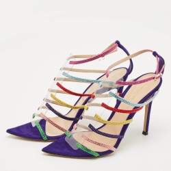 Pre Owned Gianvito Rossi Multicolor Suede Crystal Embellished Mirage Sandals Size 38