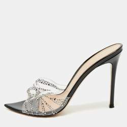 Gianvito Rossi Black PVC Ellle Crystals Embellished Slide Sandals Size 41