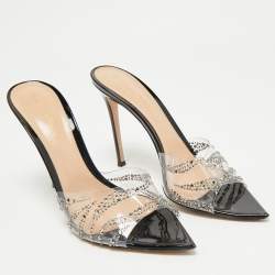 Pre Owned Gianvito Rossi Black PVC Ellle Crystals Embellished Slide Sandals Size 41