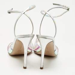 Pre Owned Gianvito Rossi Multicolor Iridescent Leather and PVC Plexi Stark Sandals Size 38