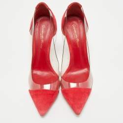 Gianvito Rossi Red Suede and PVC Plexi Pumps Size 36.5