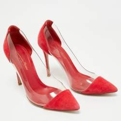 Gianvito Rossi Red Suede and PVC Plexi Pumps Size 36.5