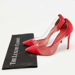 Gianvito Rossi Red Suede and PVC Plexi Pumps Size 36.5