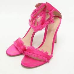 Pre Owned Gianvito Rossi Pink Satin Portofino Fringe Sandals Size 39