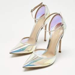 Pre Owned Gianvito Rossi Iridescent Leather and  PVC Ankle Strap Pumps  Size 40.5