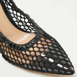 Pre Owned Gianvito Rossi Black Leather and Net Alisia Pumps Size 38.5