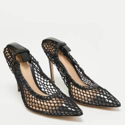Pre Owned Gianvito Rossi Black Leather and Net Alisia Pumps Size 38.5