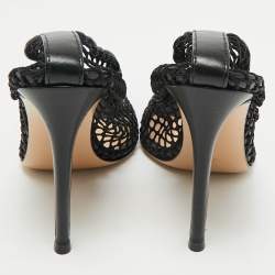 Pre Owned Gianvito Rossi Black Leather and Net Alisia Pumps Size 38.5