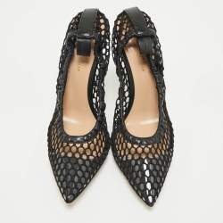 Pre Owned Gianvito Rossi Black Leather and Net Alisia Pumps Size 38.5