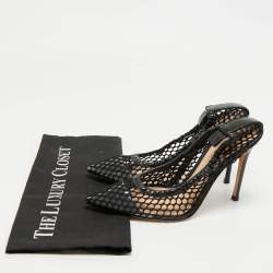 Pre Owned Gianvito Rossi Black Leather and Net Alisia Pumps Size 38.5