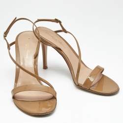Pre Owned Gianvito Rossi Beige Patent Leather Manhattan Slingback Sandals Size 37